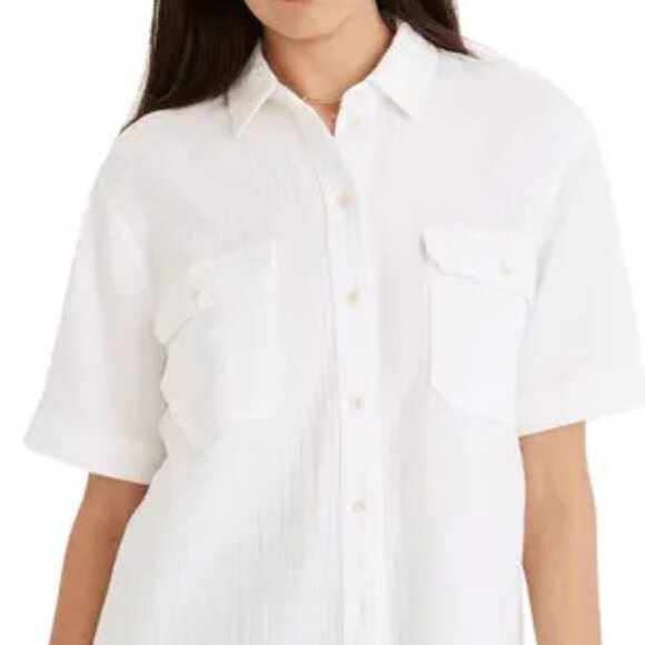 Madewell White Lightspun Short Sleeve Pocket Button Up Top - Picture 2 of 9